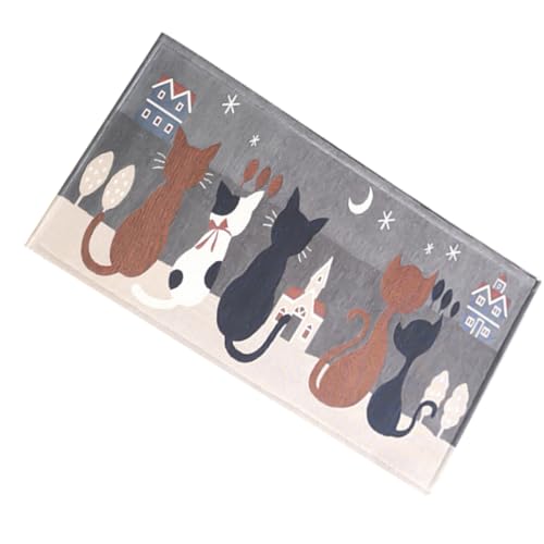 SEWACC Tapis D’entrée Antidérapant Absorbant en Jacquard Tissé Motif Chat pour Porte de Salle de Bain Cuisine, Gris Foncé 45x70 Cm, Paillasson Décoratif...