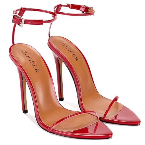 Image of Women's Stiletto High Heeled Sandals Sexy Strappy Open Toe Black Red Heels Wedding Party Evening Prom Dance Dressy Shoes