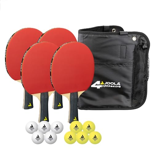 JOOLA Family - Juego de Tenis de Mesa con 4 Raquetas de Ping Pong, Pelotas de Ping Pong y Bolsa de Transporte