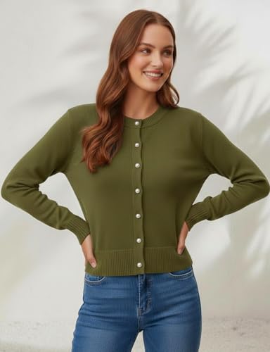 Image of Women's Casual Slim Fit Cardigan Sweaters Long Sleeve Button Down Lightweight Waist Length