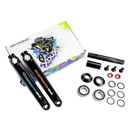 XOUX Titan BMX Crankset 180mm – 3-Piece Gloss Black Cr-Mo Cranks with 19mm Spindle & Sealed American BB – Retro BMX & Cruiser Compatible