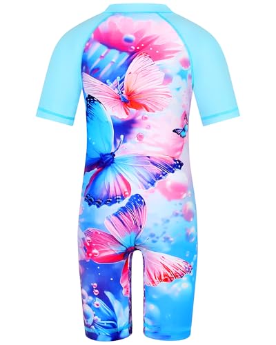 Image of TFJH E 1PCS Girls Short Sleeve Swimsuits UV 50+ Bathing Suits Sunsuits Zipper 2-14Y
