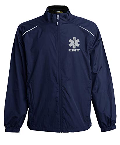 Smart People Clothing EMT Navy Windbreaker, Reflective Logo, Zip-up Jacket, First Responder (X-Large)