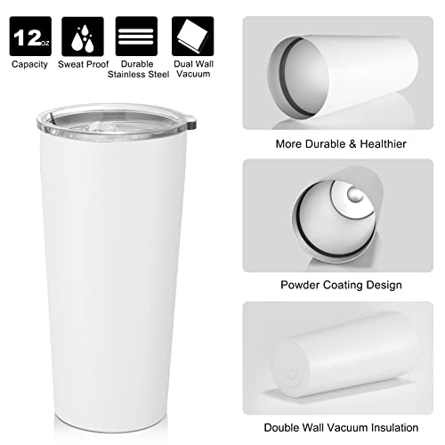 Image of VEGOND 20oz Tumbler Bulk with Lid and Straw 12 Pack, Stainless Steel Vacuum Insulated Tumbler, Double Wall Coffee Cup Travel Mug, White