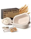 Wood Pulp Banneton Bread Proofing Baskets Set of 2, 11 Inch Oval 1.65LB Sourdough Banneton Basket with Liner, Non-Stick Dough Proofing Bowl for Rising and Baking