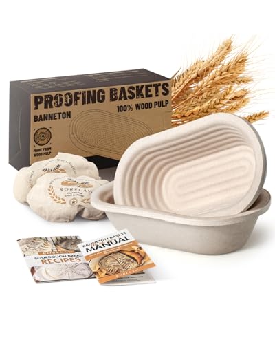 Rorecay Wood Pulp Banneton Bread Proofing Baskets Set of 2, 11 Inch Oval