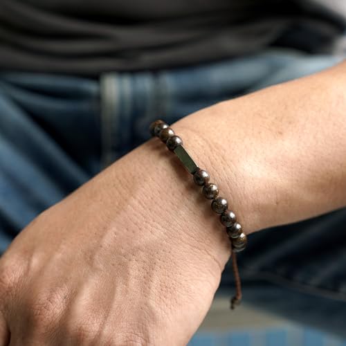 Handmade Natural Gemstone Beaded Healing Bracelet for Men, Adjustable Waterproof Bracelet with Pyrite Lucky Brick, Birthday Gifts for Boyfriend Husband Him - Image 5