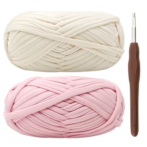 Lot de 2 pelotes de fil à crochet épais pour t-shirt avec crochet de 6 mm, idéal pour les...