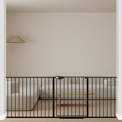 Image of WAOWAO Triple Lock Baby Gate 81.49-86.22 inch Extra Wide Metal 30 inch Tall Black