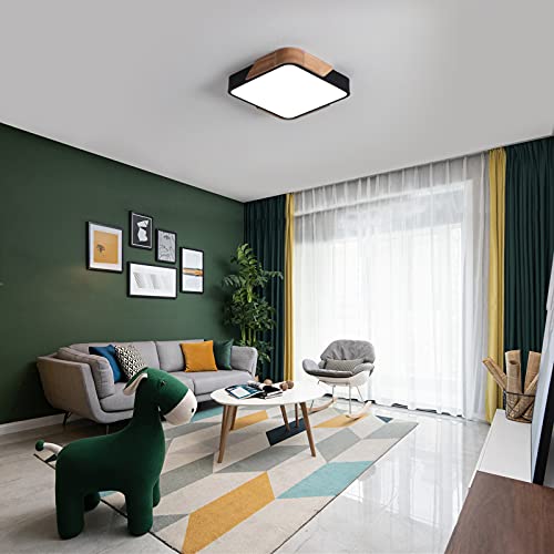 Lufun Modern Led Ceiling Lights 30W,Square Wood Flush Mount Ceiling Light Fixture For Bedroom Living Room Dining Room Kitchen Hall Stairwells,12 Inch,Black,Cool White,6500K #TOP6