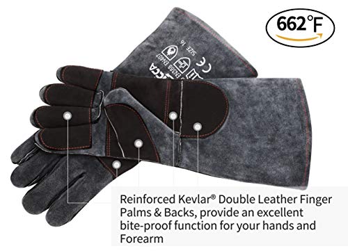 Rapicca Animal Handling Gloves Bite Proof Kevlar Reinforced Leather Padding Dog,Cat Scratch,Bird Falcon Gloves Grabbing Reptile Squirrel Snake Bite 16In Grey-Black #TOP3