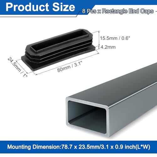 Image of uxcell 8 Pcs Rectangle Tubing End Caps 3 1 /8 x 1 Inch Plastic Hole Plugs Insert End Cap for Metal Tubing Post Chair Leg Table Bookshelves Furniture, Black