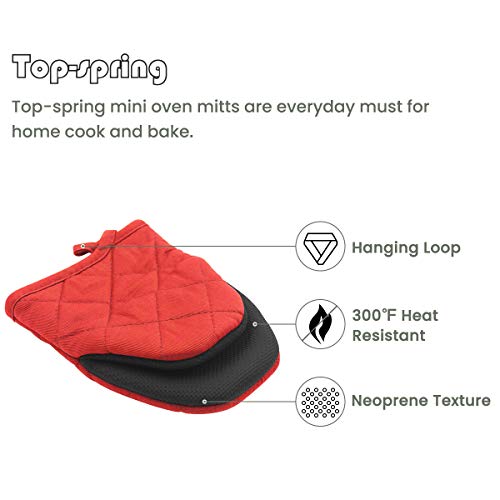 Neoprene Red Mini Oven Mitts, 2 Pack Short Small Cotton Half Finger Hand Mits With Hang Lanyard, Heat Resistant Hot Pad Gloves For Kitchen #TOP4