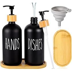 Dispensador Cocina BARAKYEG Dispensador Jabon Cocina Dosificador Jabon Baño de Vidrio de 500ml Dosificador Jabon Cocina con Bandeja Dispensador de Jabon Cocina Accesorios Cocina para Lavavajillas,Baño(Negro x 2)