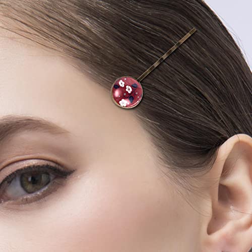 Barrettes à cheveux fait main style japonais motif floral rouge cadeau idéal