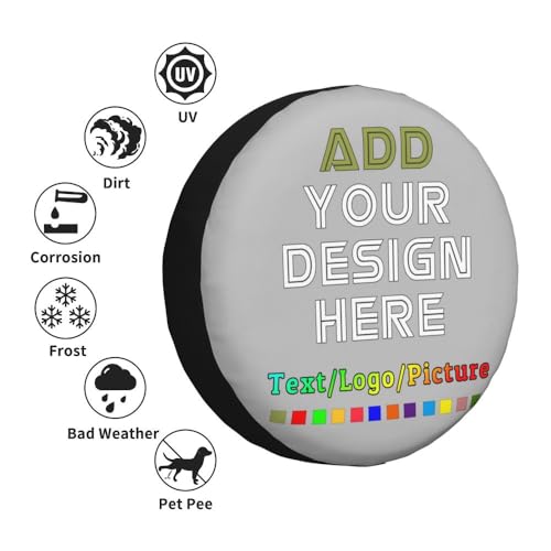 Image of Custom Spare Tire Cover with Logo Photo Text, Personalized Polyester Tire Covers Protectors for Trailer RV SUV and Many Vehicles, Silver