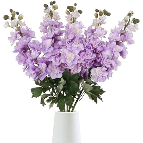 INSUNSIX Purple Silk Flowers 5PCS Larkspur Artificial Flowers 30.7" Faux Delphinium Purple Flowers for Wedding Bouquets Centerpieces Arrangements Table Party Bridal Baby Shower Home Decor (Purple) Cover