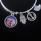 SONGK 18 Estilos Cabochon Dome Tree of Life Charms Pulsera Brazaletes de Alambre expandibles Ajustables para joyería de Mujer