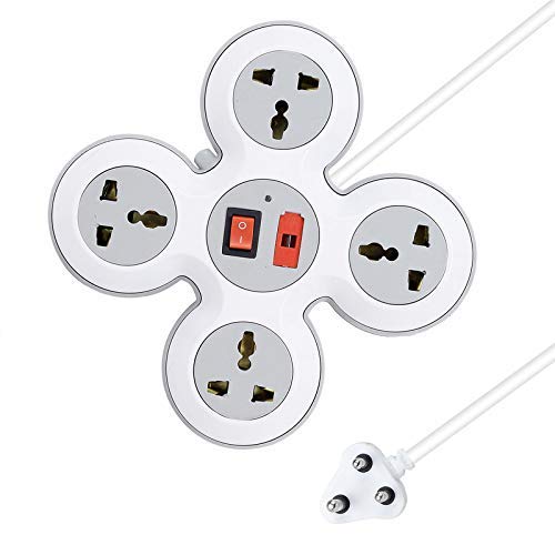 TECH-X 4 Socket Extension Cord with Surge Protector | 4 M/13 Ft Extension Box Board with Switches Fuse LED Indicator,Power Strip, Spike Buster Flex Box with international sockets Heavy Duty Long Cable