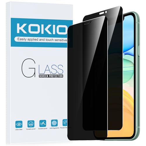 Kokio Privacy Protector Pantalla para iPhone 11/XR, 9H Dureza,Anti-Arañazos, Sin Burbujas, Cristal Templado de Privacidad A Prueba de Espías, 2 Piezas