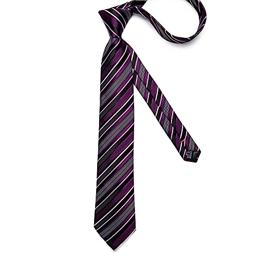Image of DiBanGu Mens Striped Tie Silk Woven Necktie and Pocket Square Cufflinks Tie Clip Set Wedding Business Formal Gift Tie for Men