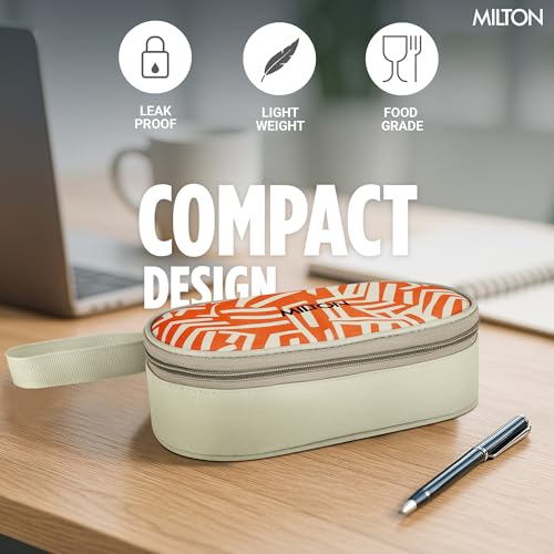 Image of MILTON Plato Pack Big Stainless Steel Lunch Box (2 X 500 ml containers) with Jacket | Leak Proof, Food Grade I Lightweight, Odour Proof | 1 Year Warranty I Ideal for Office, School, Travel, Orange