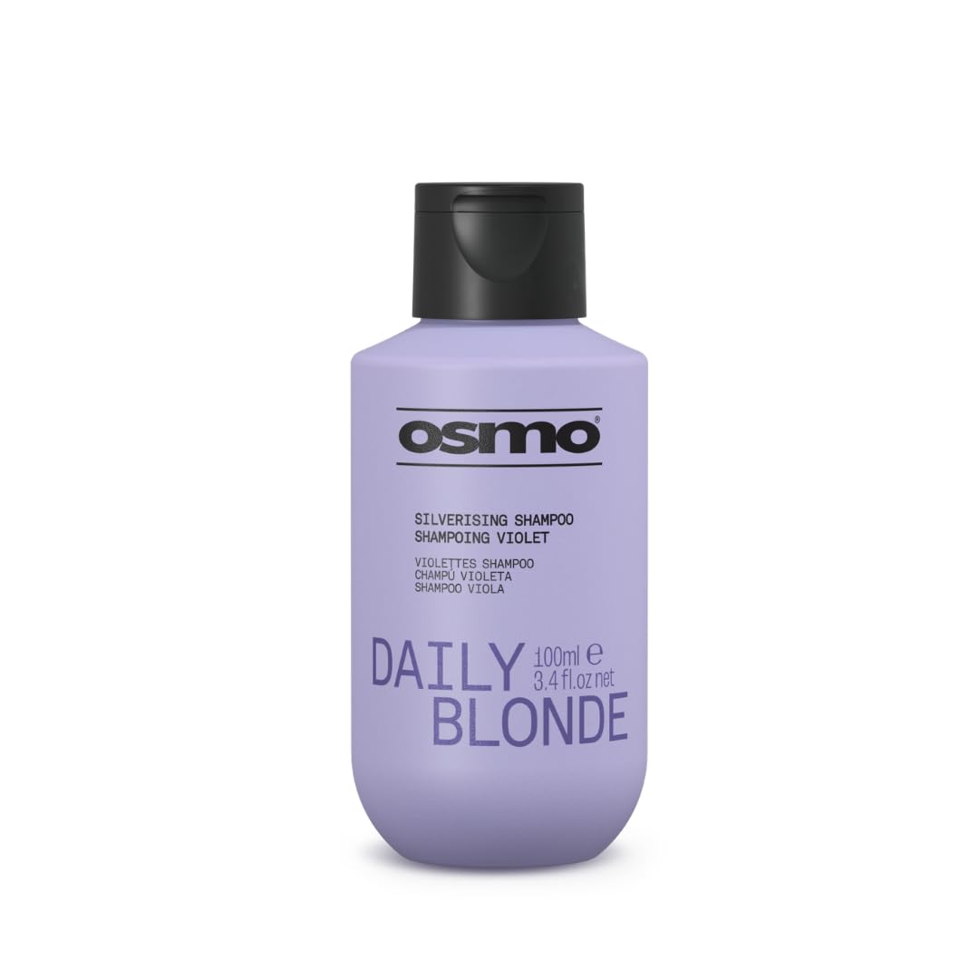 Osmo Purple Toning Shampoo, Travel Size Silverising Wash for Blonde Hair, Sulphate Free Daily Anti Brassy Yellow Toner Brightening Cleanser – SILVER SHAMPOO, Daily Blonde, 100ml