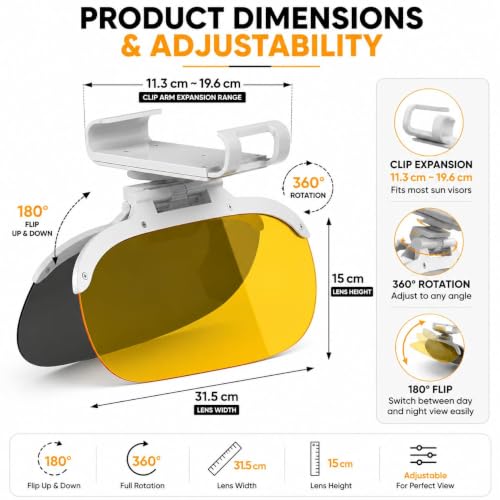 Image of LINEAR Car Sun Visor, 2 in 1 Universal Day and Night Anti-Glare Visor Sun Visor Extender, Visor Blocker, Night Vision Anti-Dazzle Windshield Driving Visor, UV-Filtering Eye Protector for SUV