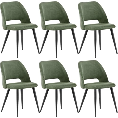 WAFTING Lot de 6 Chaises de Salle à Manger, Chaise avec Velours Côtelé en Éponge Épaisse, Chaise de Cuisine avec Pieds Métalliques Séparés, pour Salle...