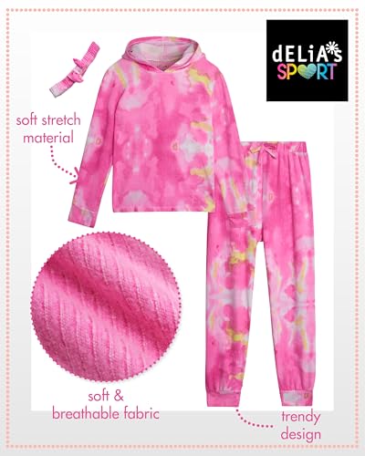 dELiA*s Girls' Sweatsuit Set - 3 Piece Soft Cozy Ribbed Pullover Hoodie and Jogger Pants with Matching Headband (Sizes: 4-16)2