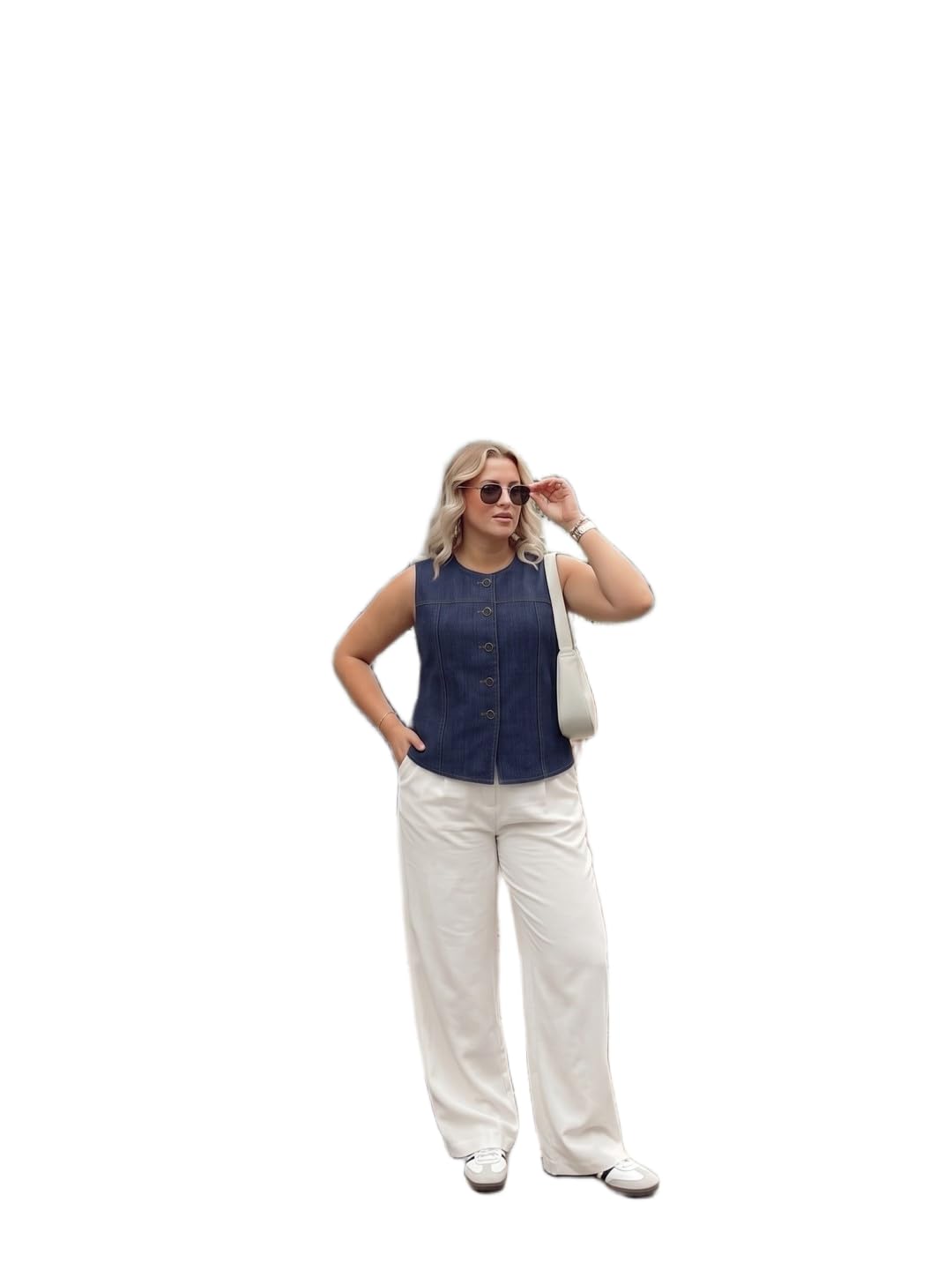Casual Denim Vest Top for Women Sleeveless Round Neck Buttoned Waistcoat – Stretchable Fabric-image-13