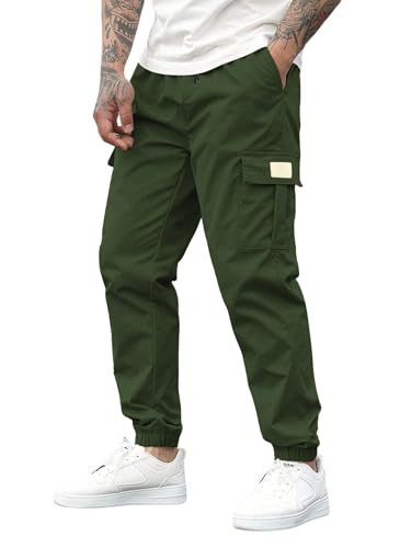 ZAFUL Mens Casual Cargo Pants Drawstring Hiking Outdoor Streetwear Track Joggers Sweatpants with Pockets (1-Army Green, L)