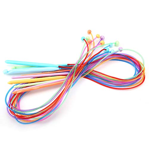 Oumefar Carpet Knitting Needles ABS Plastic Tunisian Crochet Hook Set with Cable Carpet Rug Weave Knitting Needles 12Pcs Knittingneedle