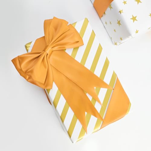 Image of Double Face Light Orange Satin Ribbon 1-1 /2 inch X 50 Yards Polyester Light Orange Ribbon for Gift Wrapping Very Suitable for Weddings Party Hair Bow Invitation Decorations and More