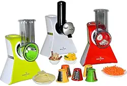 110v Branco Ralador elétrico de queijo e Maquina de Sorvete, cortador, 7 em 1 para cozinha doméstica, controle fácil de um toque, com barra de segurança, Fatiador,queijo, legumes 150w