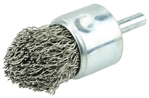 Image of Weiler 10323 Controlled Flare Crimped Wire End Brush 1 inch, .020 inch Stainless Steel Fill, Made in The USA (Pack of 10)