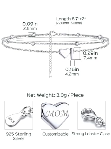 Image of ChicSilver Sterling Silver Anklets for Women Hypoallergenic Womens Ankle Bracelets for Women Layered Heart Anklet With Initials Womens Anklets Jewelry for Mom Wife