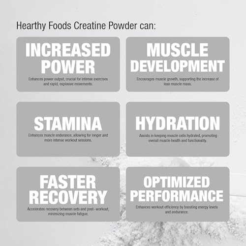 HEARTHY FOODS Creatine Monohydrate Micronized Powder 500G - 100 Servings, 5000mg Per Serving (5g) - for Men & Women Muscle Growth & Recovery - UNFLAVORED - 5