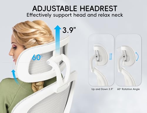 Image of TRALT Office Chair - Ergonomic Office Chair with Back Support, Home Office Desk Chairs, 330lbs Wide Seat Big and Tall Office Chairs with Headrest, Comfy Desk Chairs (White)
