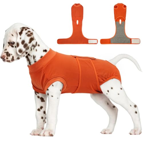 FUAMEY Dog Recovery Suit Male,Dogs Surgery Neuter Suits Puppy Spay Shirts for Female Protect Dog's Skin Anti Licking Abdominal Wounds Doggie Onesie Pet Bodysuit Alternative to Cone Orange S