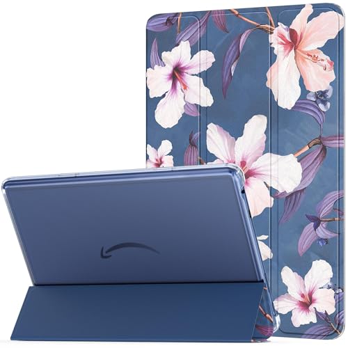 MoKo Case for All-new Amazon Fire HD 10 Tablet Case(13th Generation, 2023 Release)10.1", PU Leather Trifold Stand Cover for Fire Tablet 10 2023 Transparent Frosted Backshell, Auto Wake/Sleep, Hibiscus