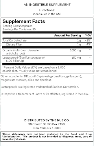 The Nue Co. Prebiotic + Probiotic Supplement, Supports Gut Health, Synbiotic And Spore Based, Ibs Relief, Immunity, And Skin, Vegan, Gluten Free, 60 Capsules #TOP1