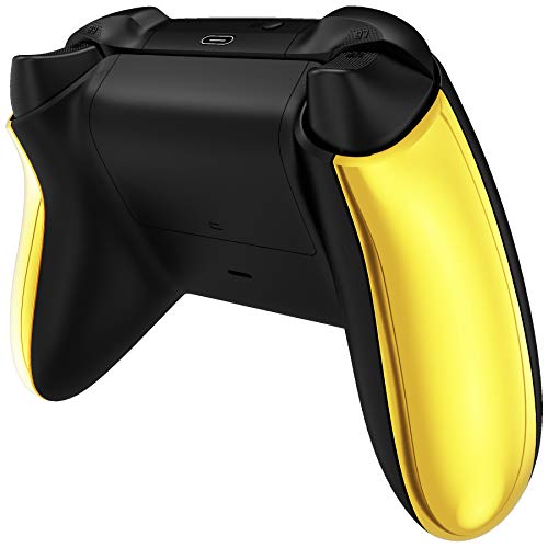 eXtremeRate Replacement Side Rails Grip for Xbox Core Wireless Controller, Chrome Gold Custom Accessories Back Panesl Handles Cover Shell for Xbox Series X & S Controller [Controller Excluded]