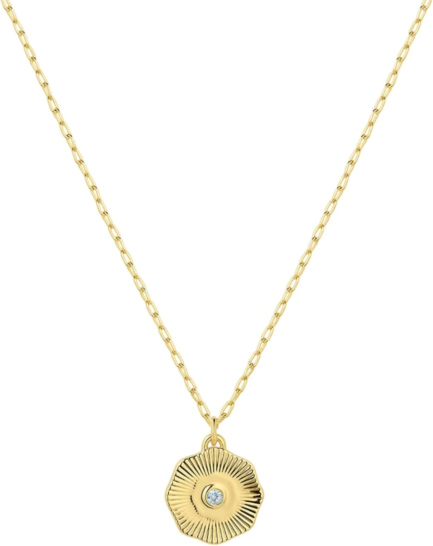 gorjana - Birthstone Coin Necklace 16"-18" - 18k Gold Plated Brass - Personalized Gemstone Options - Adjustable Chain Length - Gifting for special occasions