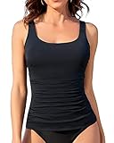 Aqua Eve Tankini Tops for Women Swimwear Top Only Tummy Control Bathing Suit Top No Bottom Modest Swim Top Black XXL