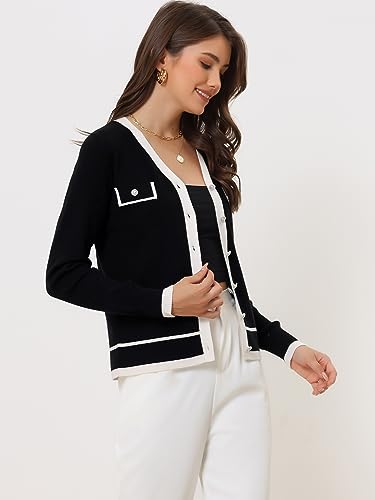 Allegra K Women's Button Knit Cardigan Contrast Color 2023 Fashion V Neck Long Sleeve Cardigan Sweater3
