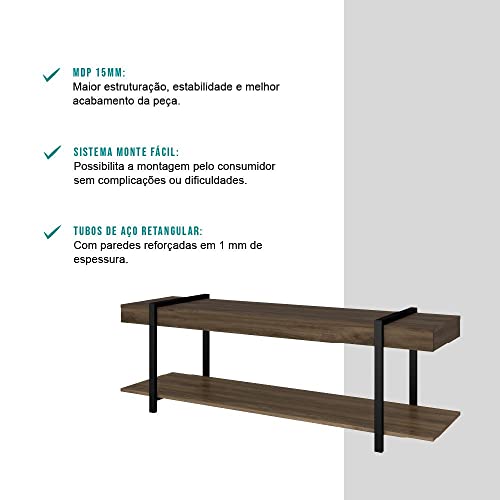 Rack para Tv até 65'' Madeirado e Tubos Pretos Carraro