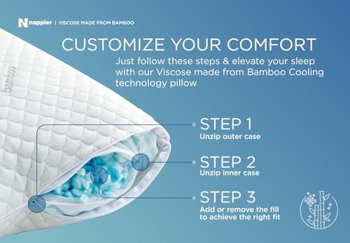 Nappler Cooling Pillow for hot Sleepers - Bed Pillows Queen Size Premium Set of 2 - Adjustable Shredded Memory Foam - Medium to Firm Pillows for Back, Stomach & Side Sleepers -Washable Cover