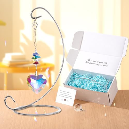 Dog Memorial Suncatcher Gifts for Loss of Dog and Cat Pet Bereavement Remembrance Gifts with Suncatcher Pet Ash Hair Memorial Bottle Sympathy Card (Heart Shape)
