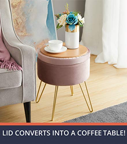 image for Ornavo Home Modern Round Velvet Storage Ottoman Foot Rest Stool/Seat w